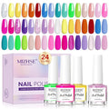 MIZHSE Quick Dry Nail Polish Set, 24 Colors Spring Summer Regular Nail Polish Non Gel, Air Drying Fast Neon Trendy Glitter Bulk Nail Lacquer Oil-based Long Lasting Home DIY Gift for Women