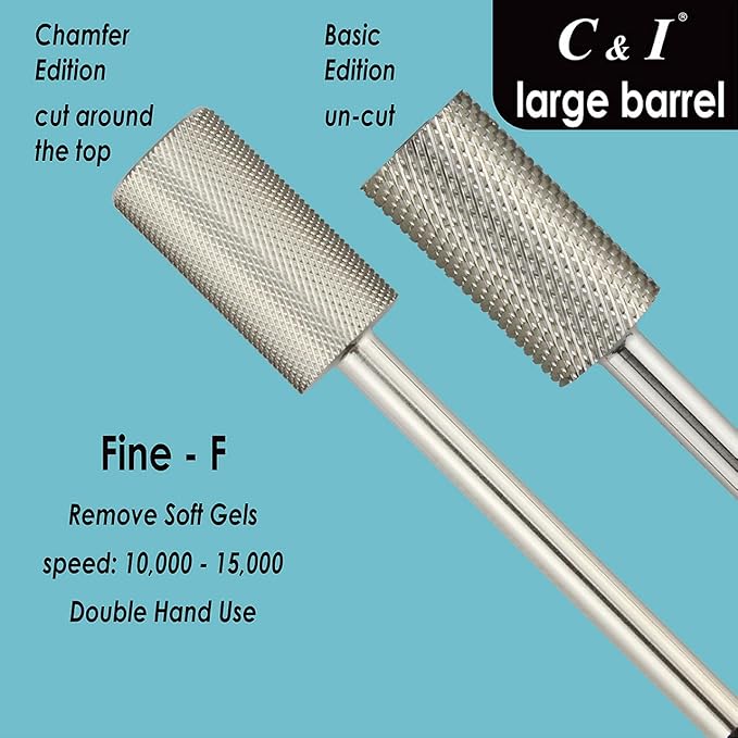 C & I Large Barrel Nail Drill Bit, Chamfer Edition, Professional E-File for Nail File Machine, Designed to Remove Nail Gels, Acrylics, and other nail color covers 3/32” (Fine - F)