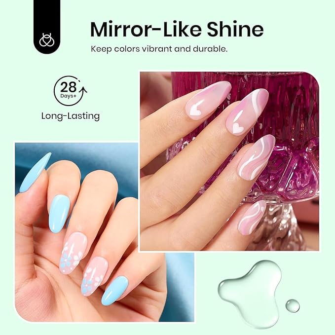 Beetles 2Pcs 15ml Gel Base and Top Coat Set - Upgrade No Wipe Extra Glossy Top Coat Finish for Gel Nail Polish, Soak Off UV/LED Lamp Needed, Essentials for Long-Lasting Manicure Kit