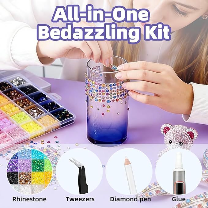 Bedazzling Kit with 40000Pcs 3mm Multicolor Resin Rhinestones & B7000 Glue Complete Bejeweled Kit with Rhinestones for Crafting, Nail Charms, Diamond Art Accessories,Kids, Books and DIY Projects