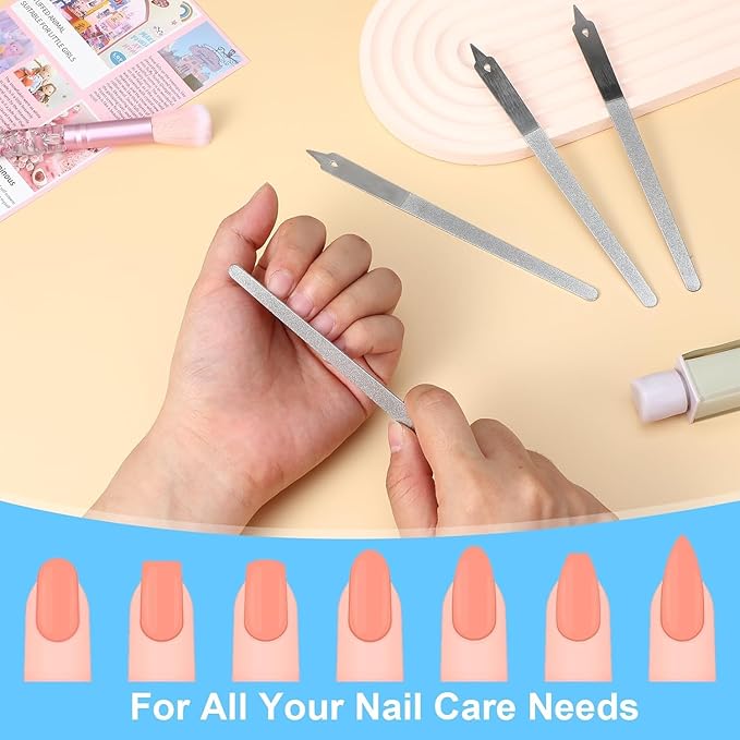 4 Pcs Diamond Deb Nail File Metal Nail File with Sharp Pointed Tip, Stainless Steel Nail Filer Metal Nail Files for Natural Nails Double Sided Manicure Pedicure Toenails Tools for Salon Home