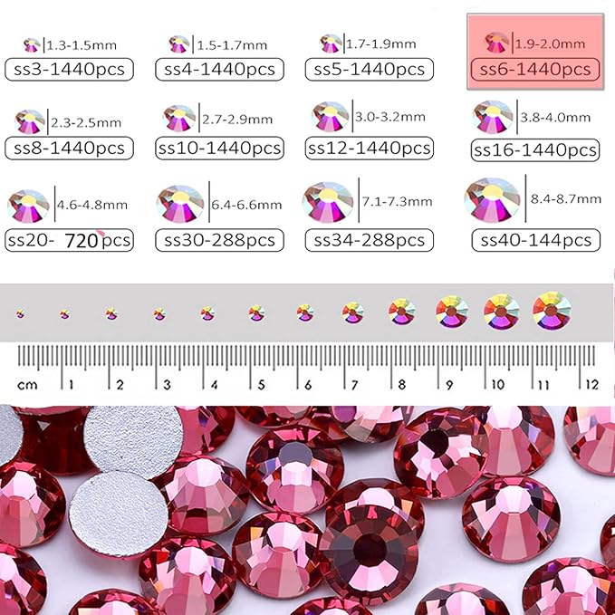 Dowarm 1440 Pieces SS6 Flatback Nail Crystal Rhinestones for Craft Nails Dance Costumes, Non Hotfix Rhinestones (SS6 / 2MM, Rose)