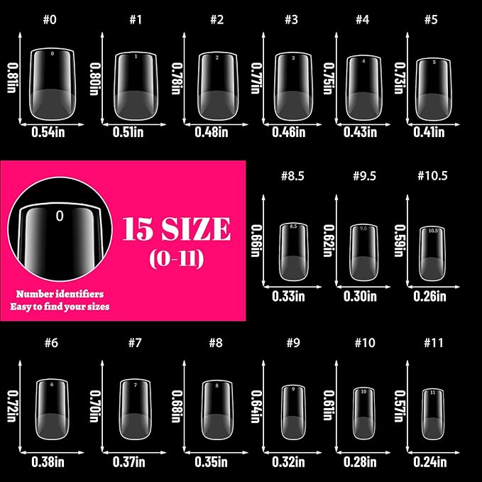 LoveOurHome 600pc Short Square Nail Tips Clear Fake Nails Short Square Gel Nail Tips Full Cover Acrylic Nails Clear Press on Nails Women False Nail 15 Sizes Fingernails for Nail Tip Extension