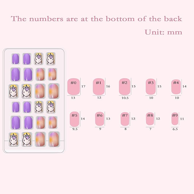 Allstarry 120pcs 5 pack Children Nails Press on Pre-glue Full Cover Glitter Gradient Color Rainbow Short False Nail Kits Lovely Gift for Children Little Girls Nail Art Decoration - Purple Unicorn