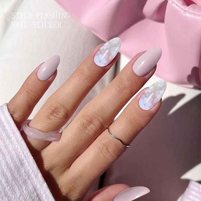 JMEOWIO Gel Nail Stickers White Flower Semi Cured Gel Nail Strips Wraps UV/LED Nails Art Design Decoration Accessories