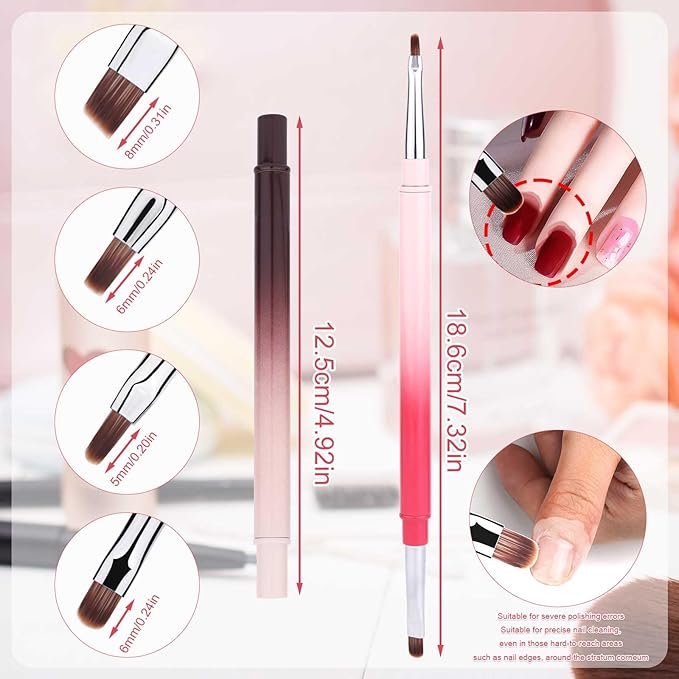 2pcs Nail Clean Up Brushes, Polish Remover Tools for Nails Art Design with Round & Angled Head Pen Supplies Manicure Accessories for Nail Painting Diy Gel Mistake on the Cuticles