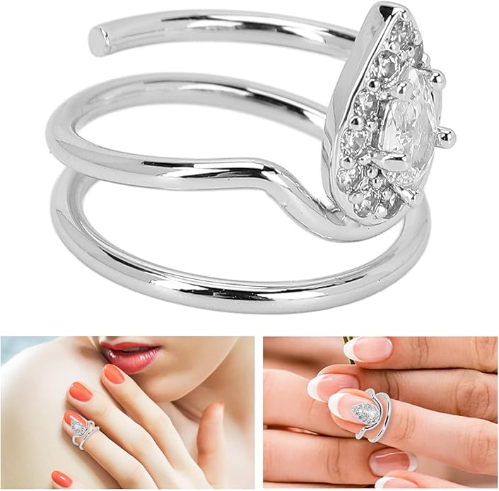 Rhinestone Nail Rings - Fingertip Jewelry for Nail Art Decoration - Valentine's Day Gift for Women (Platinum)
