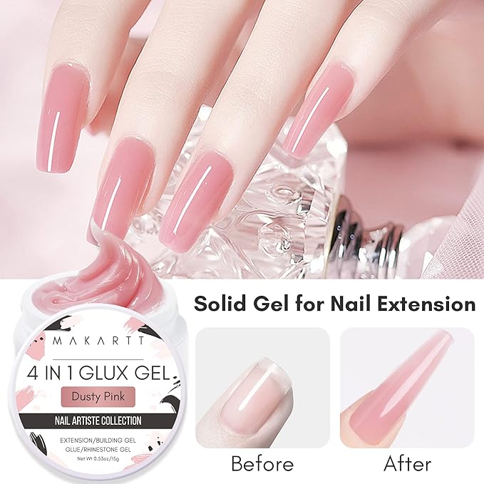 Makartt 3D Gel Nail Art: 15ML Solid Gel Builder, Non-sticky for Extension 3D Sculpting Nail, UV Glue for Acrylic Tips, Rhinestones & Sculpture Hard Gels for Nails UV/LED Lamp Required Dusty Pink