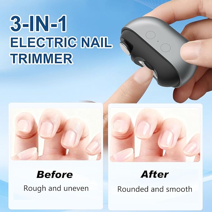 Electric Nail Clippers for Seniors,Smart Nail Clippers 2026 New 3 in 1 Electric Toenail Clipper with Polishing and LED Light,Smart Toenail Clipper 2 Adjustable Speeds for Adults,Baby (Grey)