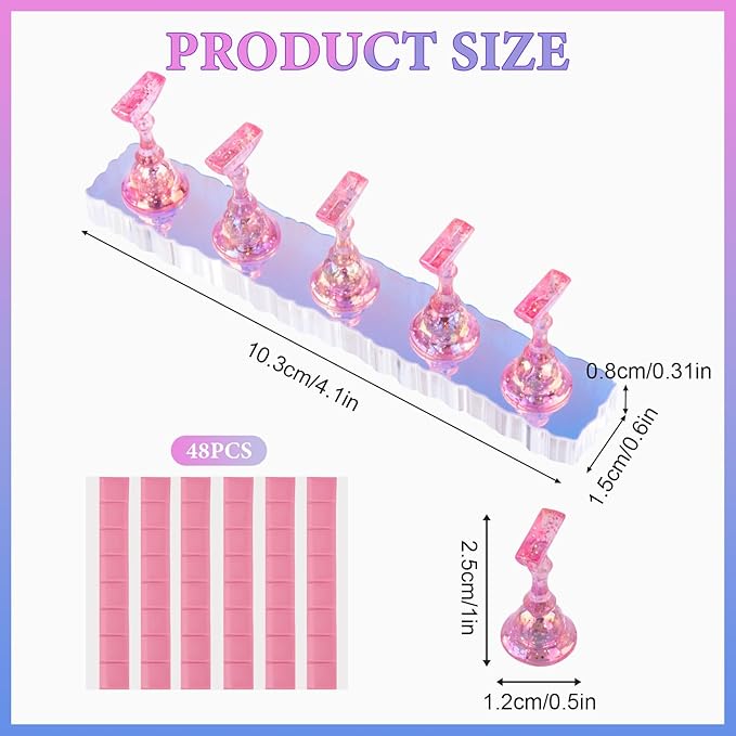 Nail Stand Acrylic Nail Art Display Stand Magnetic Nail Tips Practice Holder 54 Pcs Reusable Adhesive Putty for DIY Painting Nails Stand kit (Aurora Pink A)