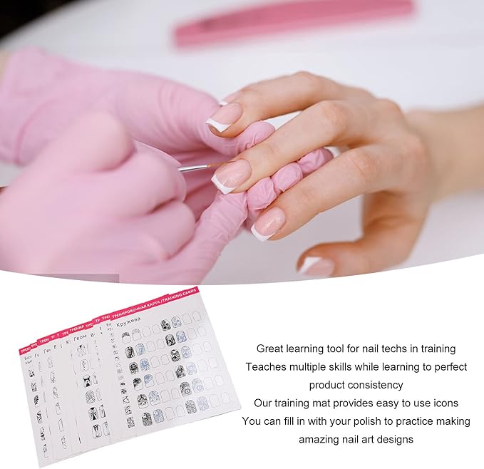 Dioche Nail Art Training Cards Practice Lines Drawing Painting Template, Nail Training Mat Stereograph, Washable Reusable Multi Nail Shapes 12 Modes Nail Art Practice Sheet for Nail