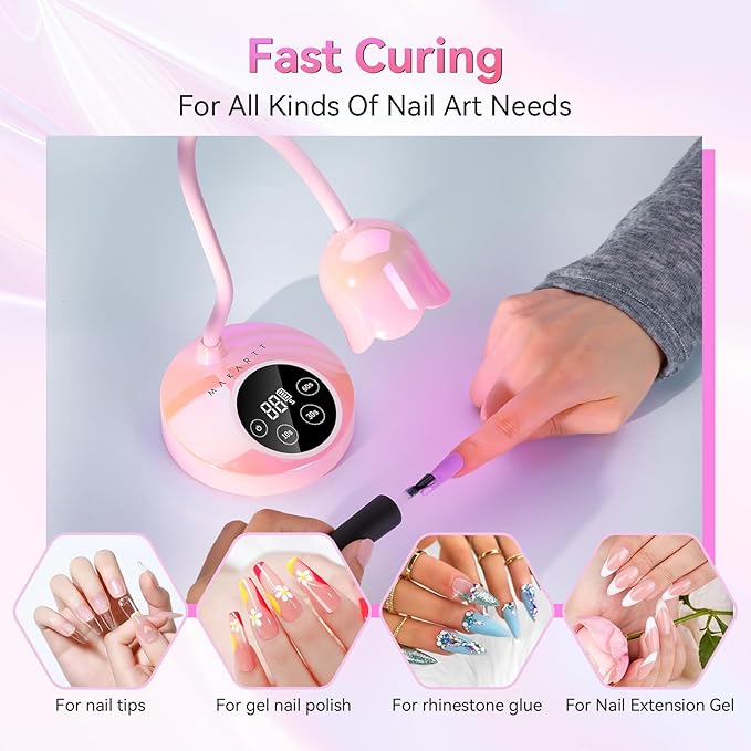 Makartt Cordless Mini UV LED Nail Lamp, 10s Flash Cure Nail Lamp for Gel Polish, 30mW/cm² Rechargeable Gooseneck UV Light Nail Dryer with Auto Sensor & 4 Timers, Portable for Daily Manicure & Travel