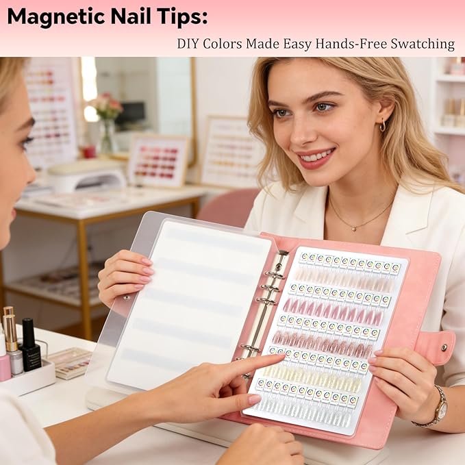 60 Magnetic Nail Swatch Book,Leather Nail Color Display Book with 72 Magnetic Tips & Number Labels,Professional Detachable Page Design Nail Salon Color Display Book for Easy Preview & Storage