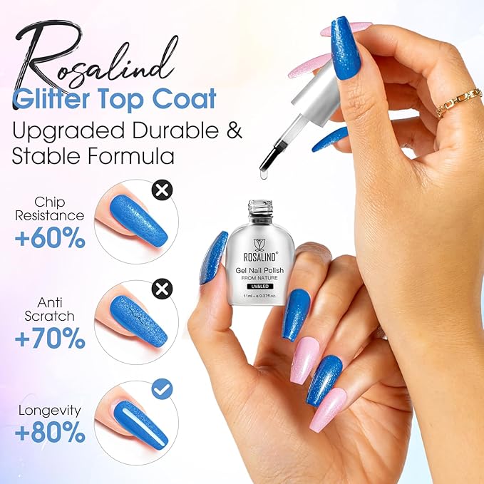 ROSALIND 2Pcs 11ml Blooming Gel and Glitter Top Coat, Clear Blooming Gel Nail Polish Stuff for Spreading Effects, Floral Print, Marble, Watercolor Design