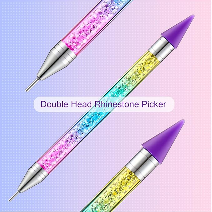 Tatuo 2 Pieces Rhinestone Picker Dotting Pen, Dual-ended Rhinestone Gems Crystals Studs Picker Wax Pencil Pen Crystal Beads Handle Manicure Nail Art DIY Decoration Tool (Colorful)