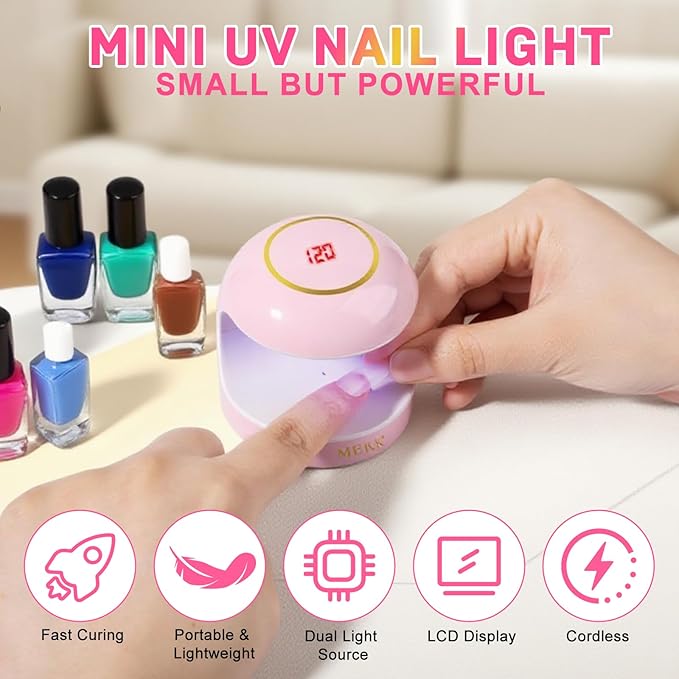 MEKK Mini UV Light for Gel Nails,18W Cordless Single Finger UV LED Nail Lamp,Portable Small Professional Flash Cure Lamp for Detail Work,Compact Design for Beginners,Travel,Home-Pink