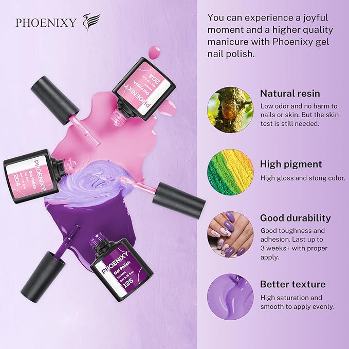 PHOENIXY 24 PCS Gel Nail Polish Set, 21 Colors Gel Nail Polish Kit with Base Glossy Matte Top Coat Black Gray Red Valentine Nail Kit Gifts for Women