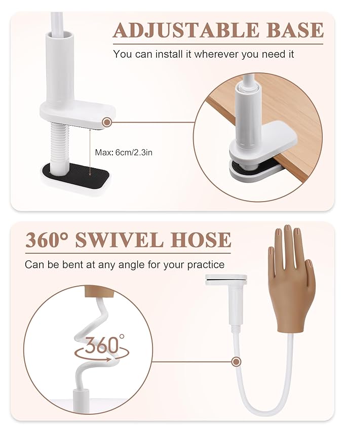 Practice Hand for Acrylic Nails, Silicone Hand for Nail Practice, Nail Tips Won't Fall off Nail Hand, Flexible Nail Practice Hand for Beginners, With 200PCS Nail Tips