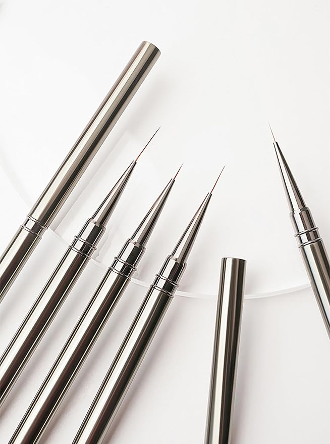 5Pcs Nail Art Liner Brushes Set, Metallic Nail Art Brush for Long Lines, Thin Details, Fine Drawing, UV Gel Polish Painting Nails Design Pen for Manicure Brushes 6/9/12/15/18mm