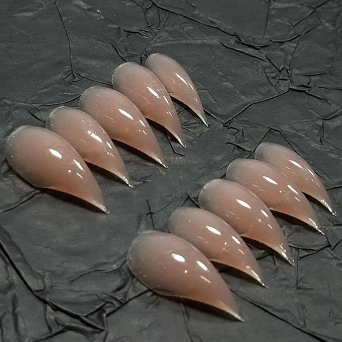 10 Pcs Luxury Medium Press on Nails Curved Stiletto Handmade Nails Press Ons Full Cover Glossy Dragon Claw Nude False Nails Reusable Acrylic Unique Eagle Claw Stick on Nail for Women（S）
