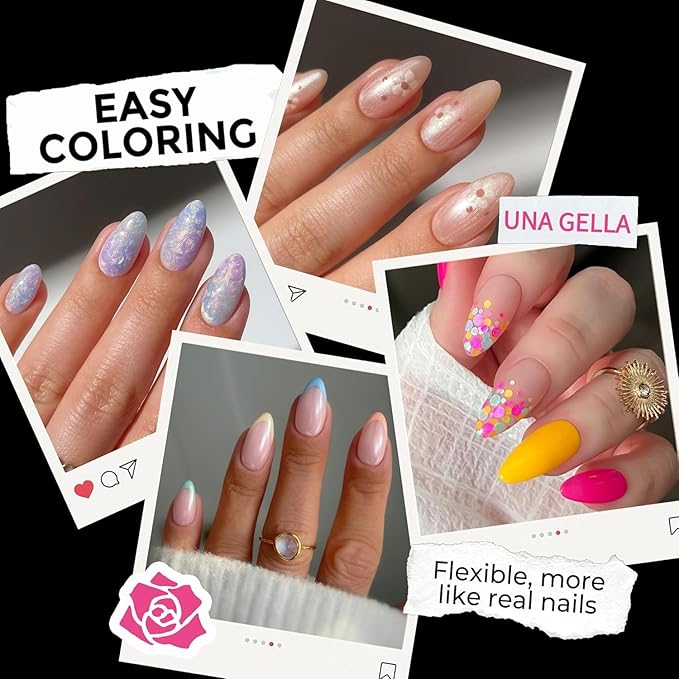 UNA GELLA Almond Nail Tips, 216pcs Pointed Almond Gel Nail Tips Pre-shape Half Matte Full Cover Clear Acrylic Soft Gel Fake Nails for Nail Extension Nail Art 12 Sizes