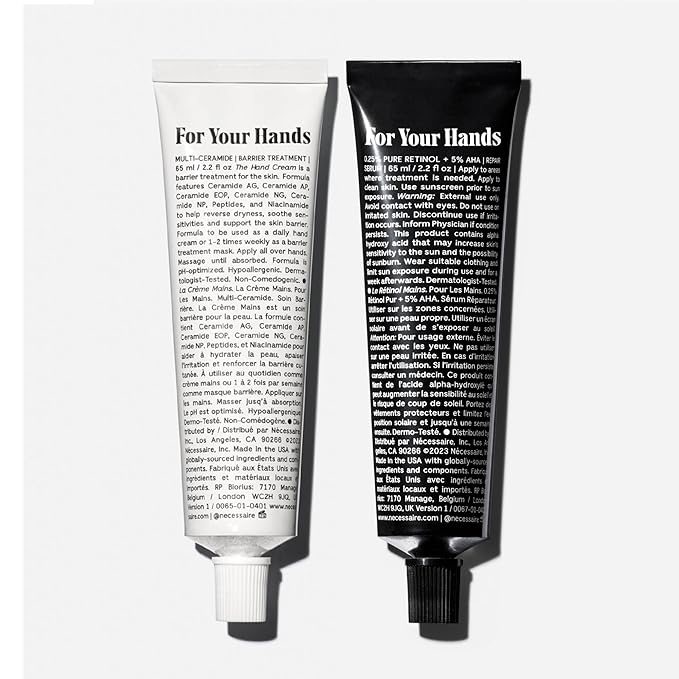 Nécessaire The Hand Duo – The Hand Cream + The Hand Retinol Treatment Gift Set for Dry Hands – Daily Moisture + Nighttime Repair with Ceramides, Peptides & Retinol – 2 x 2.5 oz