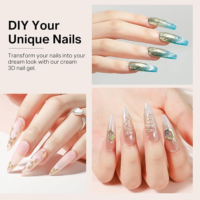 MIZHSE Cream 3D Nail Gel with Chrome Nail Powder Sculpting Gel for Nails Art No Wipe Clear Painting Gels Polish Nails for Painting Rhinestone Decoration Sculpture U V LED Curing Requires