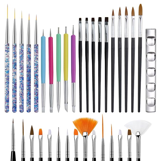 36 PCS Nail Art Brushes Set, Striping Brushes for Long Lines, Dotting Tools for Nail Supplies, Powder Brush for Gel Polish Design, Must Have Nail Tech for Salon Home