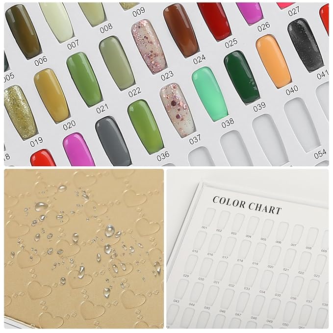 308 Colors Nail Swatches Book with 360 Nail Tips Professional Nail Color Chart Card Display Gel Polish Book Nail Painting Practice Design Board No Need Pasting, No Need Glue for Nail Salons