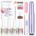 SAVILAND Clear Dip Powder Nail Kit with Electric Nail Drill: 60g/2.1oz Clear Dipping Powder for Nails with Dip Nail Liquid Set Base Activator and Top Coat Brush Saver Builder Repair Kit Home Manicure