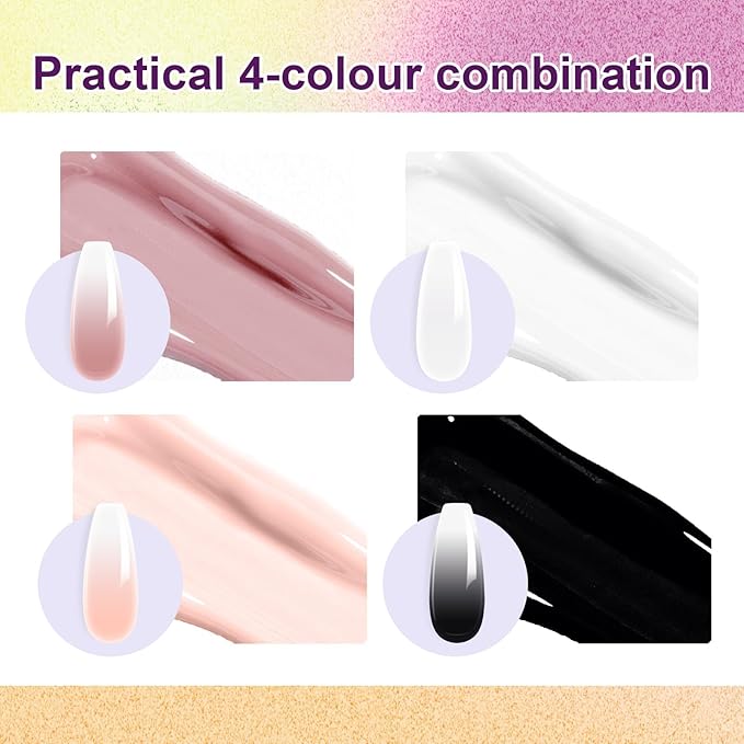 Gradient Painting Gel Set, 4 Colors Ombre Gel Nail Polish with 6 Aurora Multi-Purpose Brushes for Ombre Nails Aura Nails French Manicure Soak Off UV D Essentia