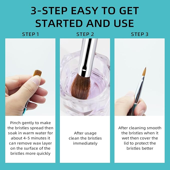 Acrylic Nail Brush Set - 4pc Kolinsky Nail Art Brushes for Acrylic Powder Application, Extension & Carving