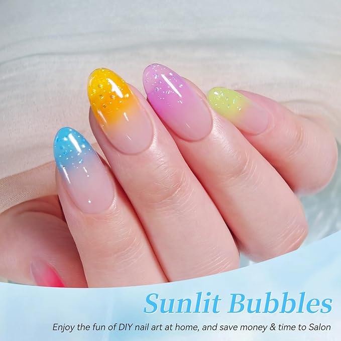 Born Pretty Jelly Pastel Gel Nail Polish Spring Summer Crystal Glass Translucent Bubble Gel Polish Pink Purple Green Blue Yellow Soak Off Gel Polish Kit for Salon Manicure and Nail Art DIY at Home