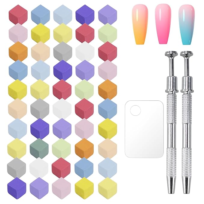 300Pcs Soft Nail Sponges for Ombre,Colorful Nail Art Sponges With Grabbing Pen,Acrylic Palette for Gradient Arc Brush Accessories Supplies for Salon and Home