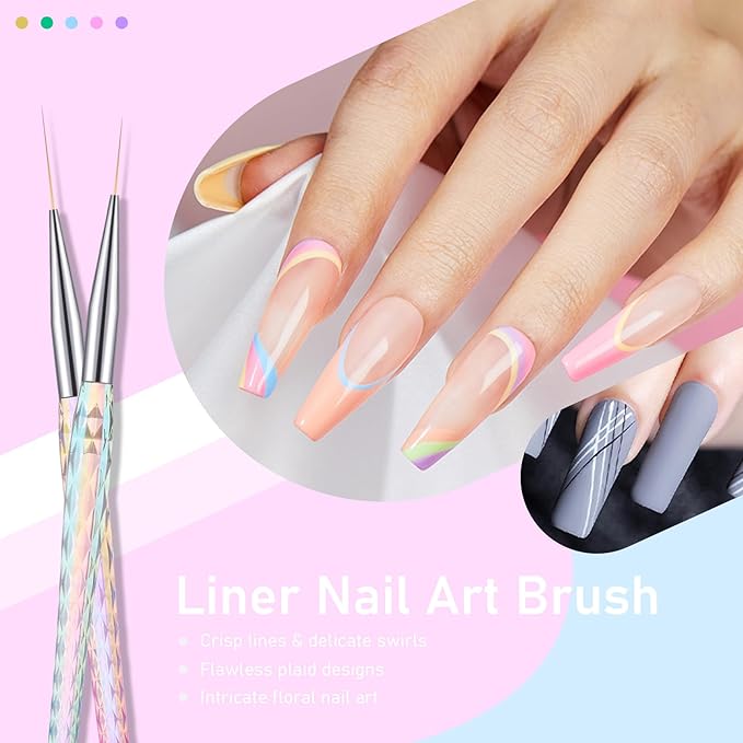 5PCS Nail Art Liner Brushes - Liner Brush For Nail Gel Fine Drawing,Thin Liner Nail Brush Set Size 7/11/15/20/25mm Striper Brushes Christmas Gift for Women