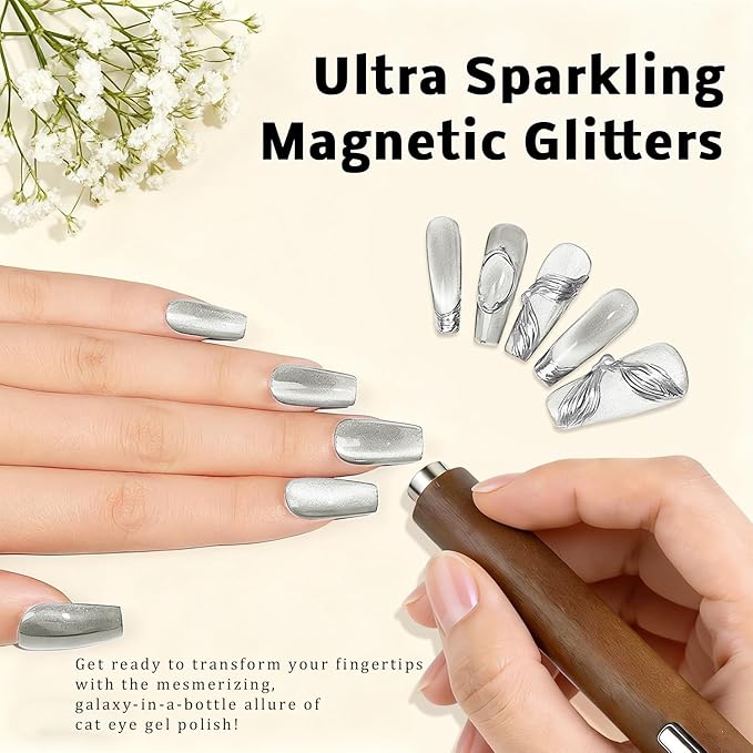 Gel Nail Polish Set, Cat Eye Gel Polish Kit, Holographic Magnetic Shimmer Glitter Trendy Gray Black Purple Yellow Nail Art, Manicure Salon DIY Gifts, Soak Off, UV/LED Cured (9 Colors I)
