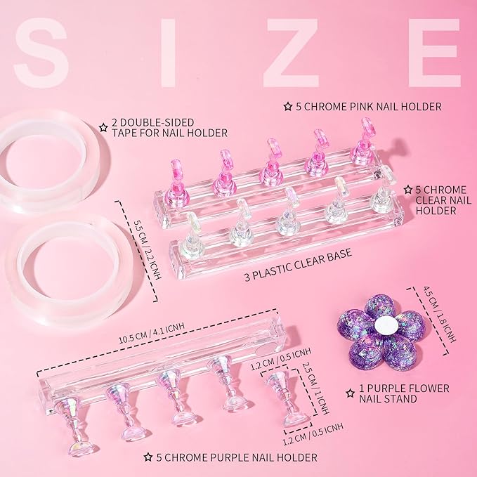 Fandamei Nail Stand, 3 Set Nail Art Stand for Press On, Nail Holder for Painting Nails, Press on Nail Stand for Practice, Magnetic Acrylic Nail Design Stand for Display with Double-sided Tape
