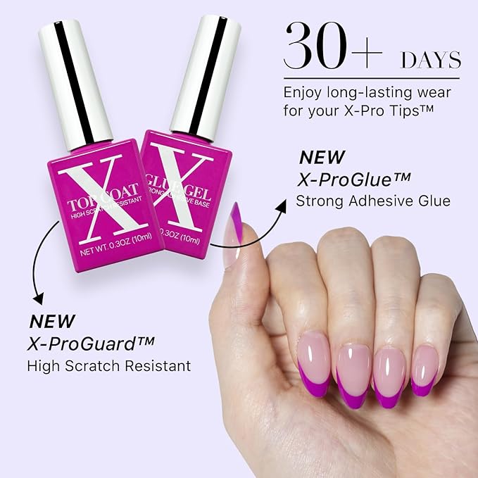 SXC Cosmetics French Tip Press On Nails – Purple Series, Short Almond, X-Pro Tips Starter Kit | 160PCS, 16 Sizes, 5 Styles, Beginner-Friendly