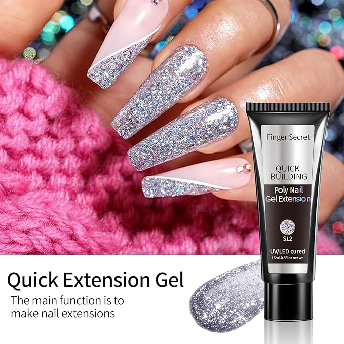 Shiny Flase Nail Extension Gel,Poly Gel 6-Colors Set,New Upgrade Shiny Style Glitter Extension Poly GeL Nail Combinations Shine Your Life
