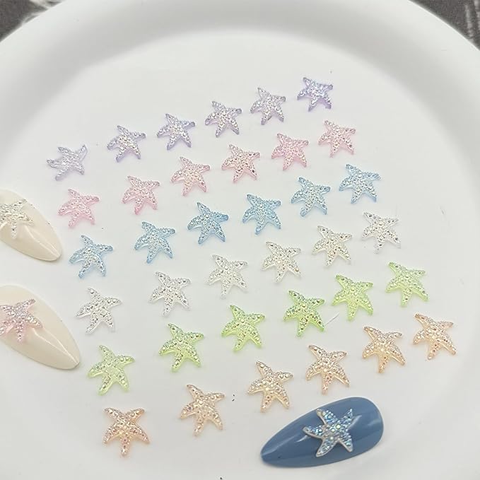 100Pcs Colorful Starfish Nail Art Charms Fresh Summer Beach Nail Art Accessories Ocean Theme Starfish Sea Series Nail Rhinestone Diamonds Resin Crafts for Women Nail Art Supplies Manicure Decoration