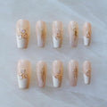 Handmade Press On Nails, Long Ballerina Shape, Pink and White Shell Design, 10 Pieces (Medium,LB)