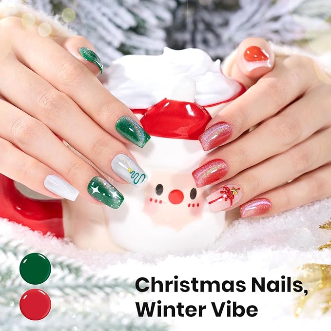 Beetles Prismatic Christmas Cat Eye Gel Nail Polish - 15ML Christmas Silver Glitter Rainbow Cat Eye Gel Polish with Magnet Soak Off UV Velvet Nail Polish Salon DIY Manicure Winter Gift for Women