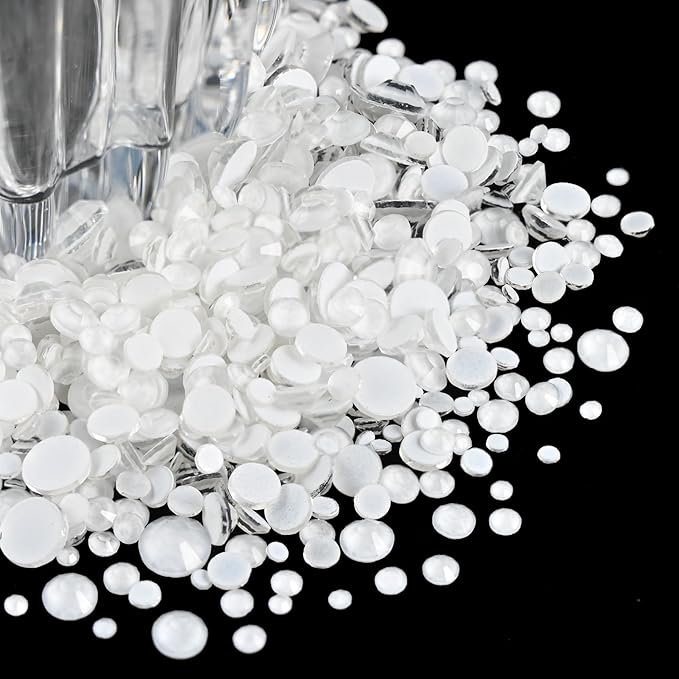 Flatback Glass Rhinestones,Bedazzler Gems Non Hotfix Crystal Rhinestones for Crafts Nail Charms Clothes Tumblers,White Neon,Mixed Size,35g
