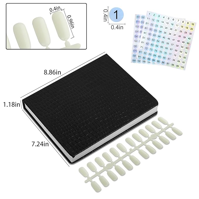120 Nail Color Chart Display Book, Plastic Nail Swatches Nail Gel Color Card with 240PCS Natural Colours Replacement Nails Nail Art for Nail Salons, DIY Nail Art at Home (Black)
