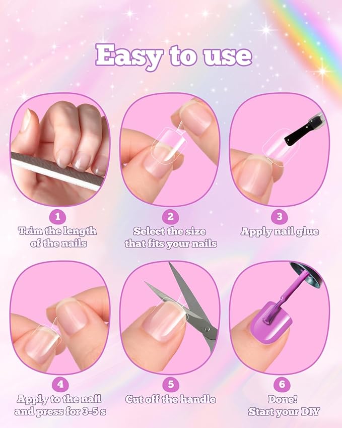 krofaue Kids Nail Tips with Handle - 240Pcs Soft Gel Press on Nails for Girls & Children for Easy DIY Nail Tips Art, 12 Sizes Fingernail Decoration (4-8 years old)