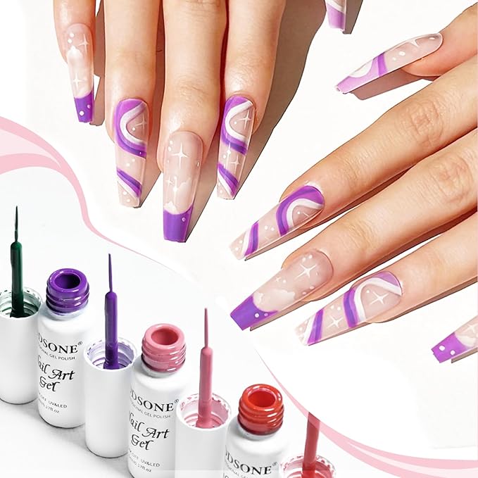 JODSONE 10pcs Nail Art Gel Liner Set,3D Nail Art Pens Effect for Fine Lines,Thin Brush Detail Polish,DIY Painted Nails at Home Salon,Liner Gel Nail Polish Valentine's Gift for Girls & Women