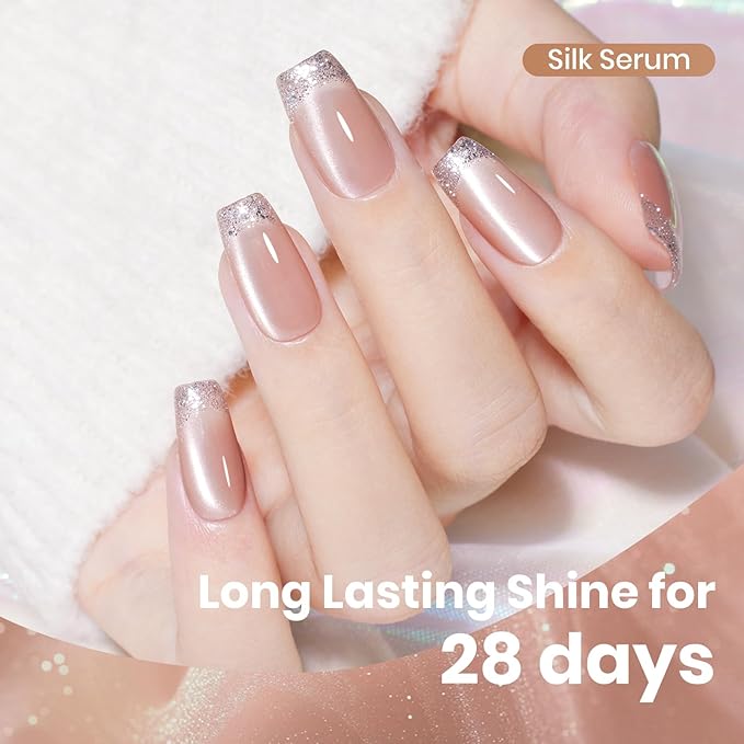 Beetles Silk Serum Nude Cat Eye Gel Nail Polish - 15ML Nude Gel Polish Cat Eye Base Color Glitter Magnetic Translucent Glassy Effect Soak Off UV French Nail Art DIY Manicure Gift for Women