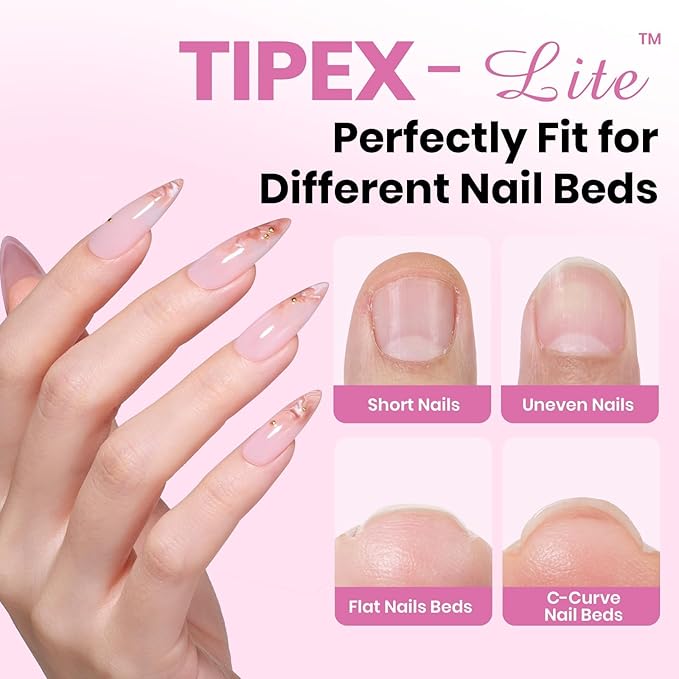 Beetles Tipex Lite Apex Nail Tips,Stiletto Medium,512pcs 16 Sizes,Pre-Building Pre-Etched Acrylic Nail Tips for Flat Nails & Natural Nail Beds