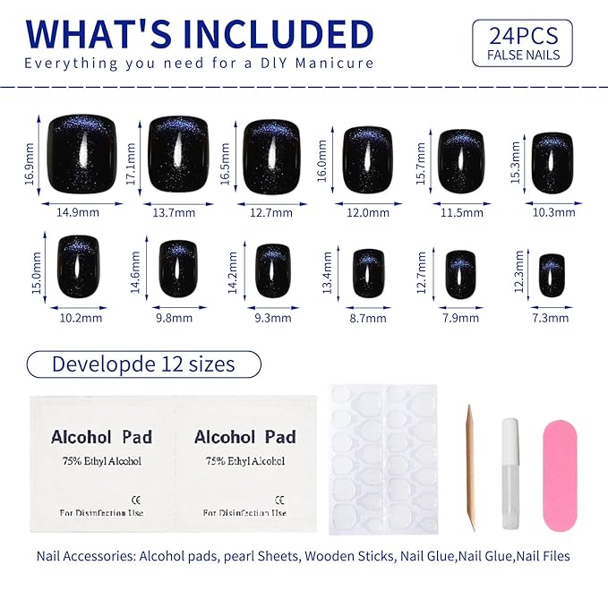 Purple Press On Nails Short Square – Light Dancer Magnetic Cat Eye Nails with Shimmering Motion Curve, Glossy Gel Finish, Reusable Glue On Fake Nails for Women, Amethyst Waltz