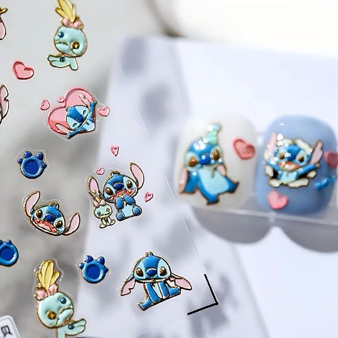 Dedyel 5D Embossed Cute Nail Art Stickers Cartoon Kawaii Design Anime Self Adhesive Nail Stickers for Women Kids Girls Nails Art Decorations